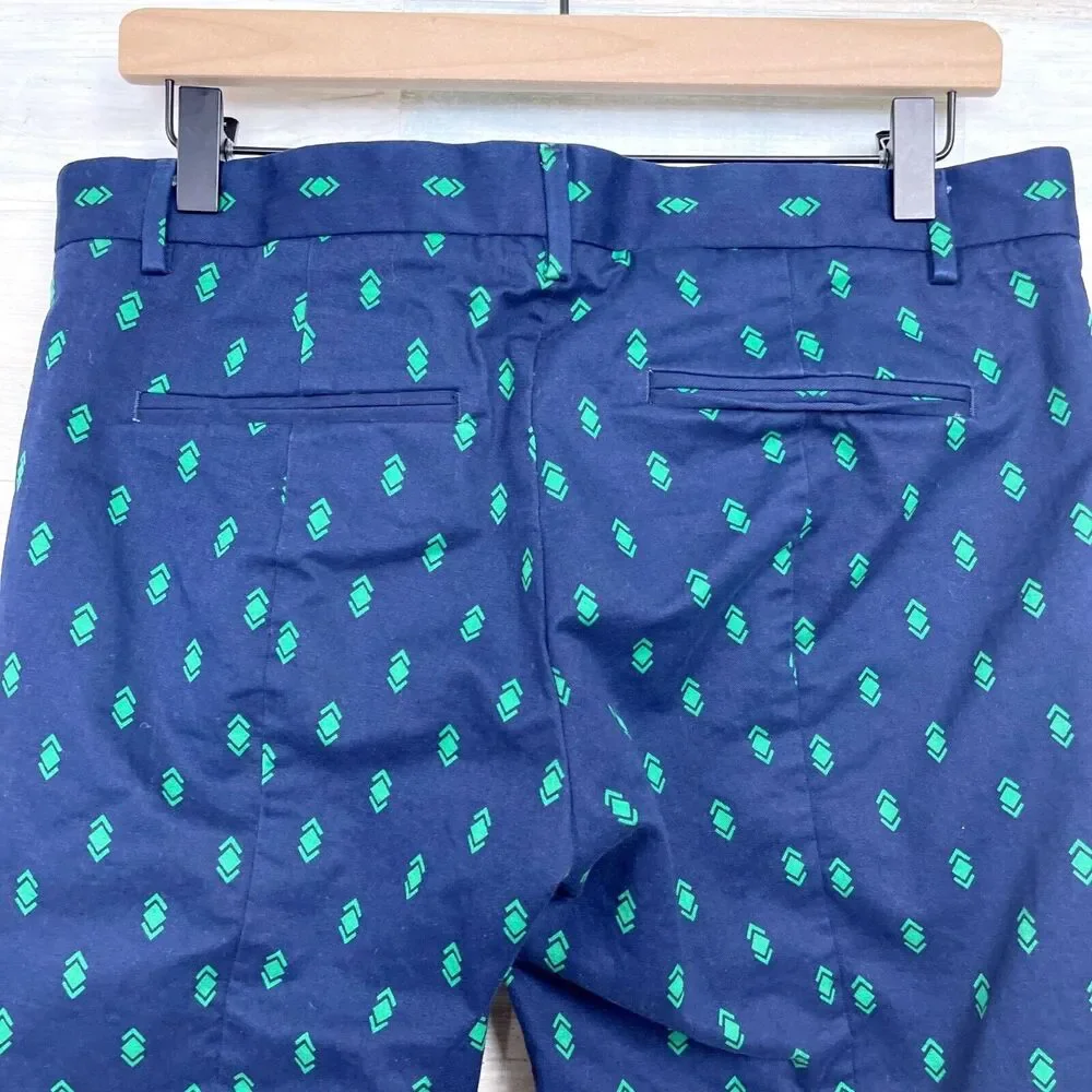 GAP Printed Slim Crop Chino Pants Blue Green Mid Rise Career Office Womens 8